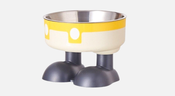 طبق ستيل لون أصفر بقاعدة لأكل القطط