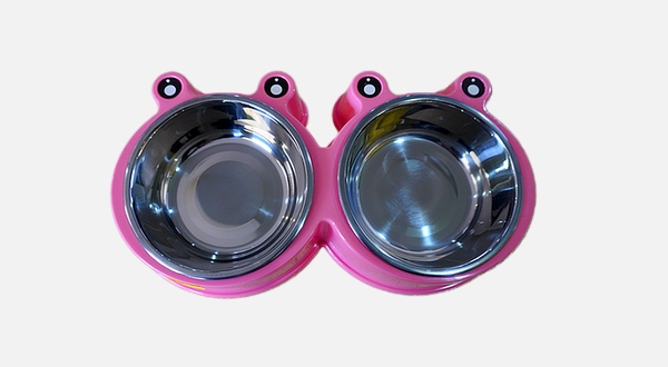 طبق ستيل دبل للقطط والكلاب لون وردي