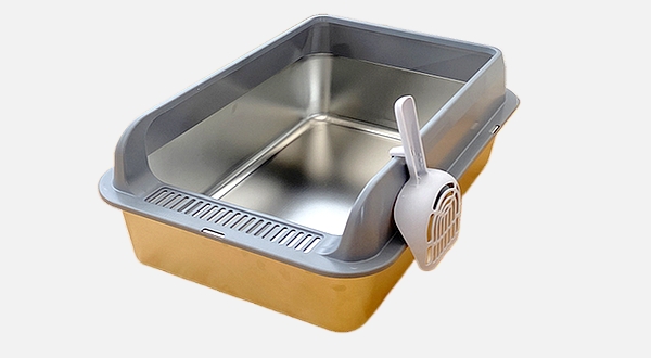 صحن رمل ستيل للحيوانات الأليفة مع ملعقة للرمل