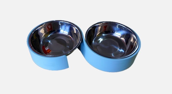 طبق ستيل دبل للقطط لون أزرق فاتح