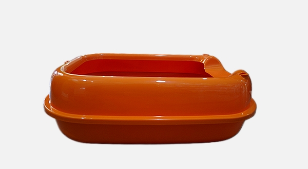 صحن رمل برتقالي للقطط والحيوانات الأليفة مع ملعقة للرمل