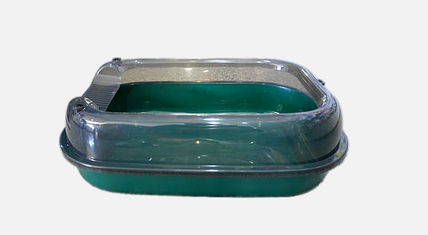 صحن رمل لون أخضر للقطط مع ملعقة للرمل