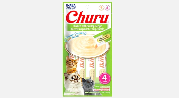 مكافأة للقطط بنكهة الدجاج مع المحار من إينابا – 4 قطع × 14غ