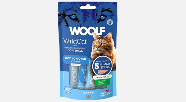 مكافآت وولف للقطط الكريمية بنكهة سمك القد والدجاج، 5 × 14 غرام