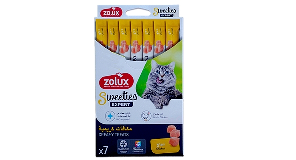 مكافآت قطط زولكس كريمي بنكهة الدجاج 7 حبه14x جرام