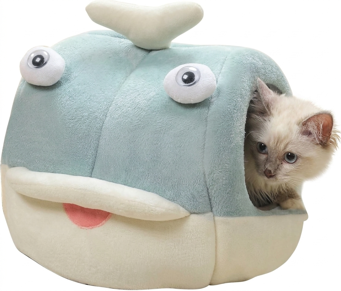 سرير قطط فاخر على شكل سمكة – بيت مريح ودافئ لراحة قطتك