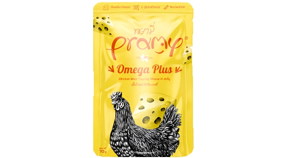 طعام قطط رطب برامي أوميغا بلس بالدجاج والجبن في الجيلي (Pramy Omega Plus Chicken & Cheese in Jelly) – 70 جم