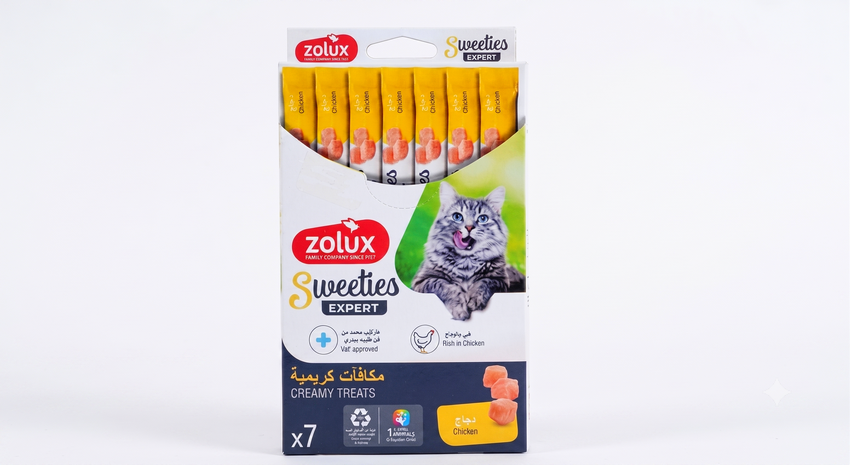 مكافآت قطط زولكس كريمي بنكهة الدجاج 7 حبه14x جرام