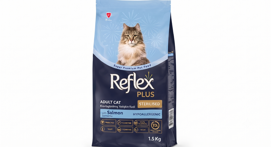 اكل قطط ريفليكس بلس Reflex Plus للقطط المعقمة بالسلمون 1.5 كجم | طعام جاف للقطط المعقمة